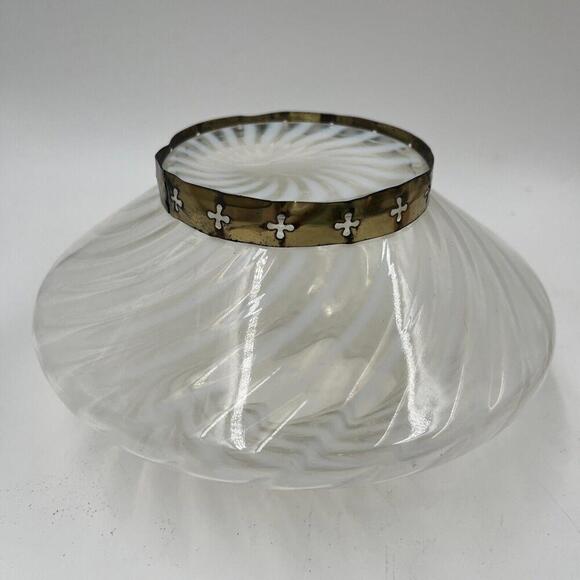 Antique Mt. Washington Opalescent White Swirl Optic Glass Vase Metal Band Base - Picture 3 of 7